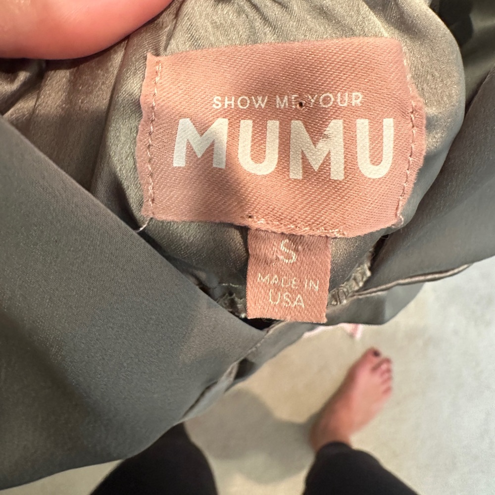 Show Me Your Mumu Adele Halter Maxi Dress Moss Green Satin | Size S - Picture 17 of 17